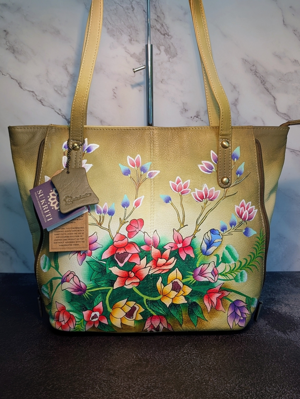 Sukriti Hand-Painted Leather Floral Handbag